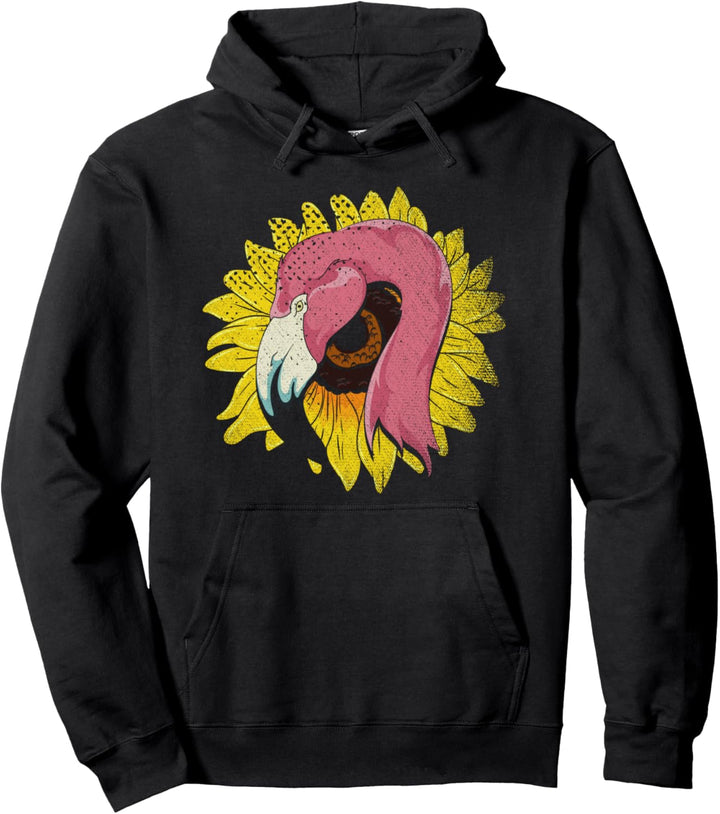 Gelbe Sonnenblume Zoo Tier Tropischer Vogel Pinker Flamingo Pullover Hoodie