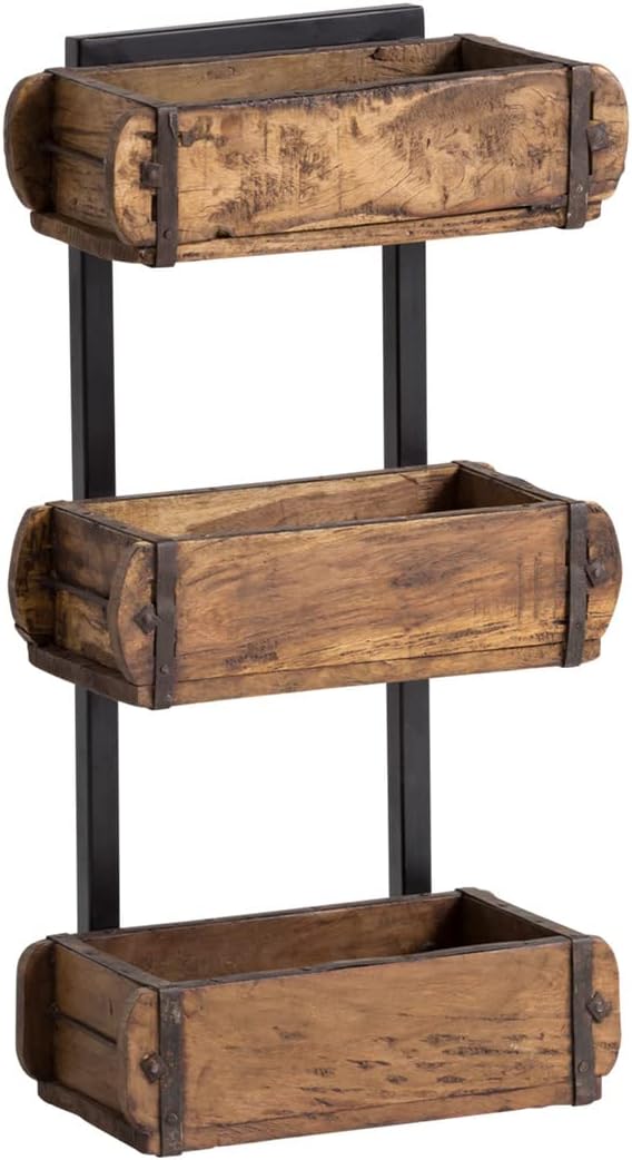 Woodkings® Wandregal Ziegelform 3er Altholz Metall Wandderoration Aufbewahrungsbox Backsteinform rus
