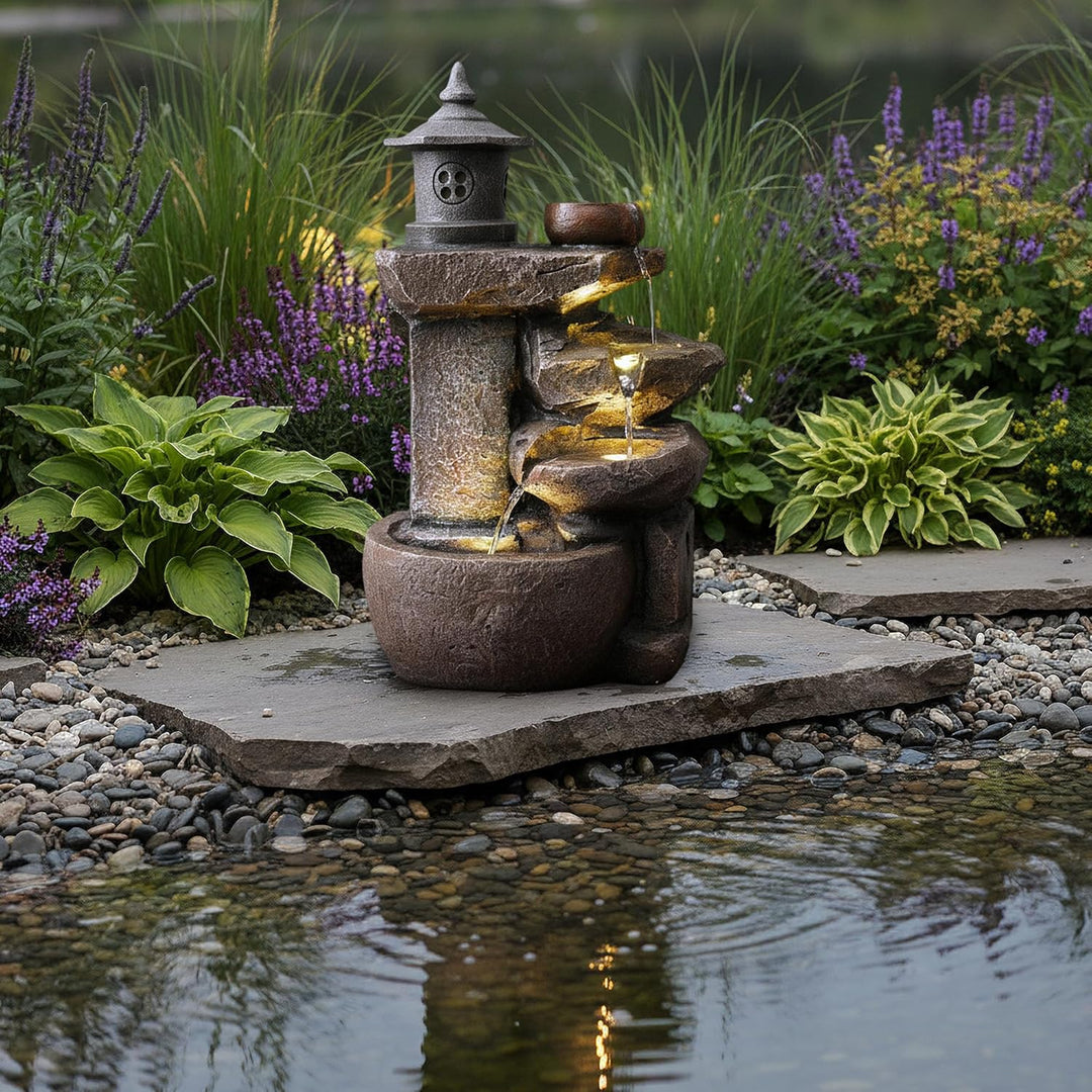 Springbrunnen BK851 Wasserfall mit Beleuchtung Gartenbrunnen Zimmerbrunnen Kaskade Brunnen Terrassen