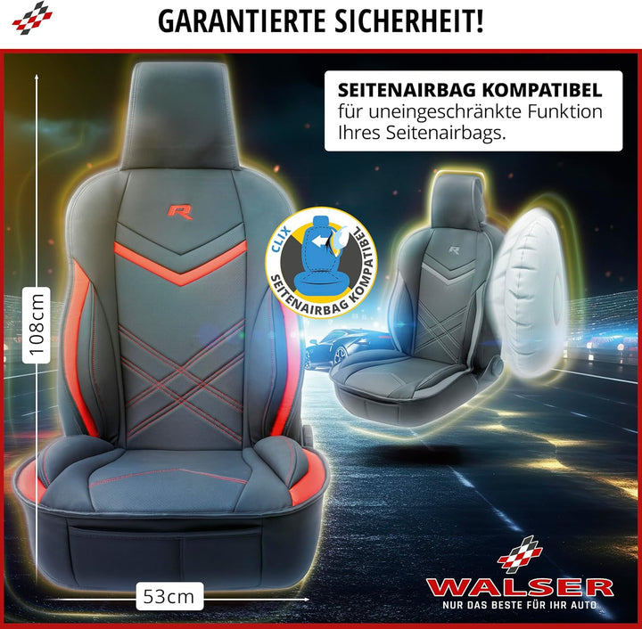 Walser Sitzauflage Auto Rey, Sitzschoner Auto schwarz/rot, Universal Auto Sitzauflagen, Autositzaufl