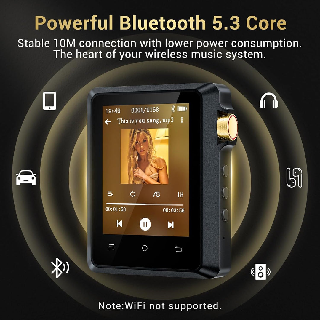 64GB Hi Res MP3 Player mit Bluetooth 5.3, DSD DAC Hi-Res FLAC Player Verlustfreier Musikplayer, Trag