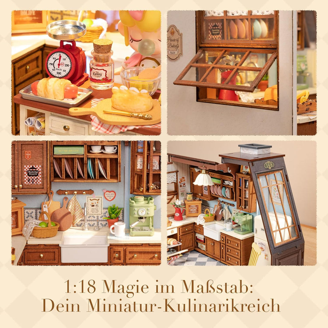 Rolife Miniatur Haus Bäckerei Küche - Mini Haus Selber Bauen, Puppenhaus Tiny House Bausatz 3D Puzzl