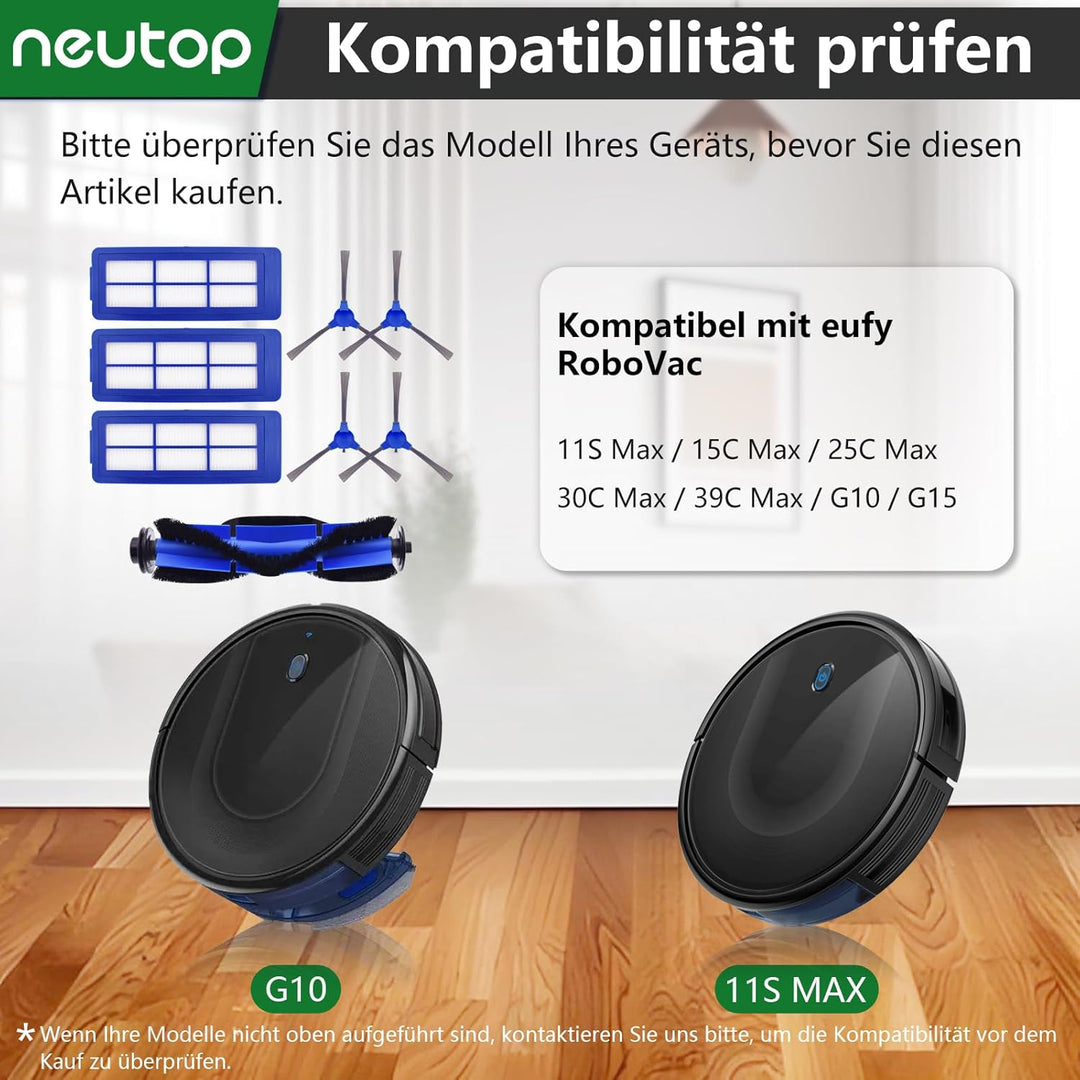 Neutop Ersatzteile kompatibel mit Eufy Robovac 11S Max, 15C Max, G10, G20, G30, G30 Edge/Hybrid, Zub