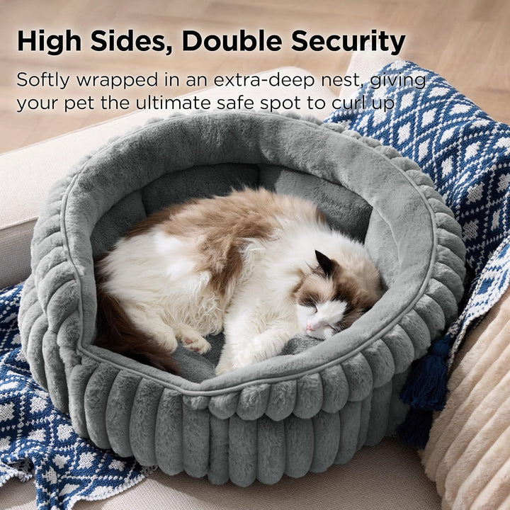 BEDSURE Kätzchenbetten Waschbares Cord-Fleece Welpenbett, 58x58cm | Rundes kleines Katzenbett Umarmu