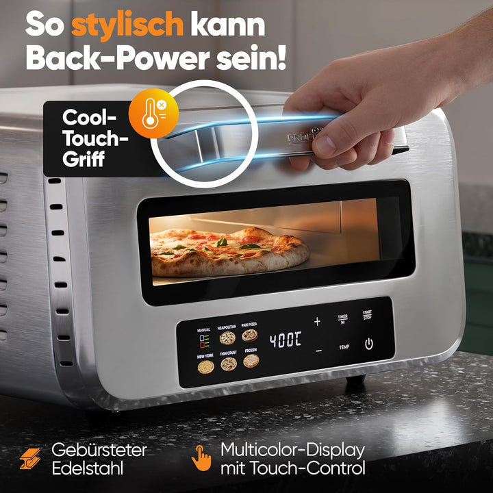 ProfiCook® Pizzaofen elektrisch | 400°C | echter Pizzastein | inkl. Pizzaheber | variable Zeit und T