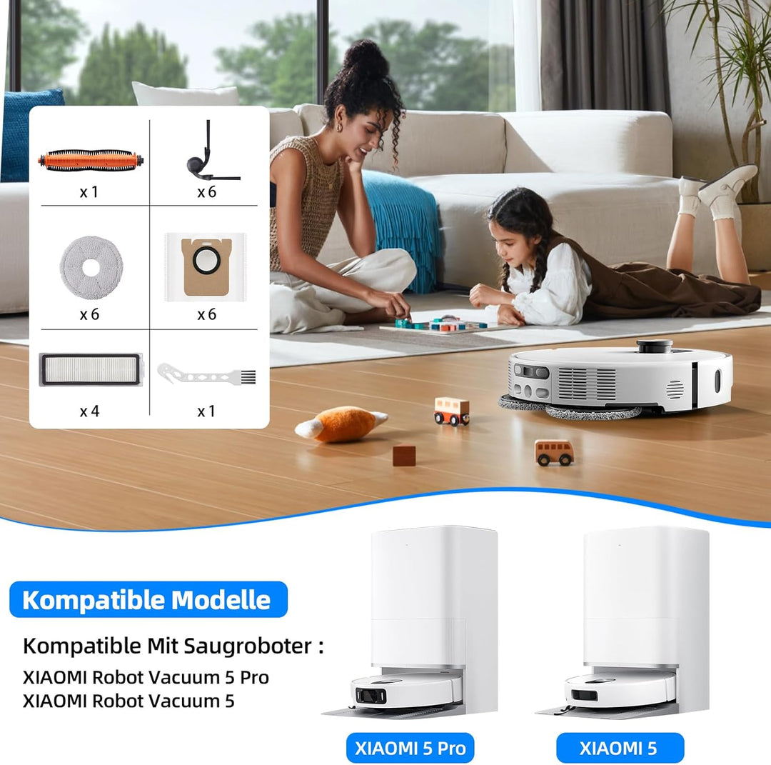 TriCut-Bürste 5 Pro Zubehör | 24 Stück Ersatzteile für XIAOMI Robot Vacuum 5 Pro / 5 Saugroboter, 6