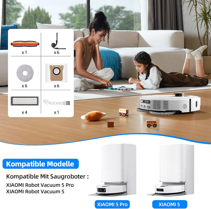 TriCut-Bürste 5 Pro Zubehör | 24 Stück Ersatzteile für XIAOMI Robot Vacuum 5 Pro / 5 Saugroboter, 6