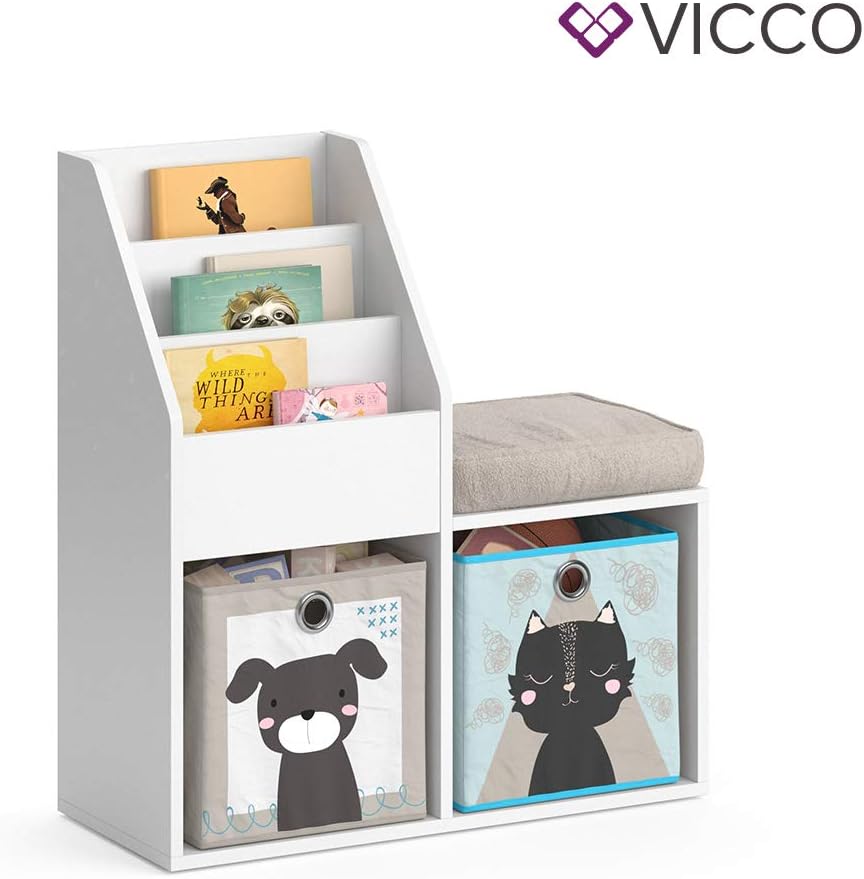 Vicco Bücherregal Luigi, Regal für Bücher, Weiss, 72 x 79 cm Weiss 34x79x30,9 cm, Weiß 34x79x30