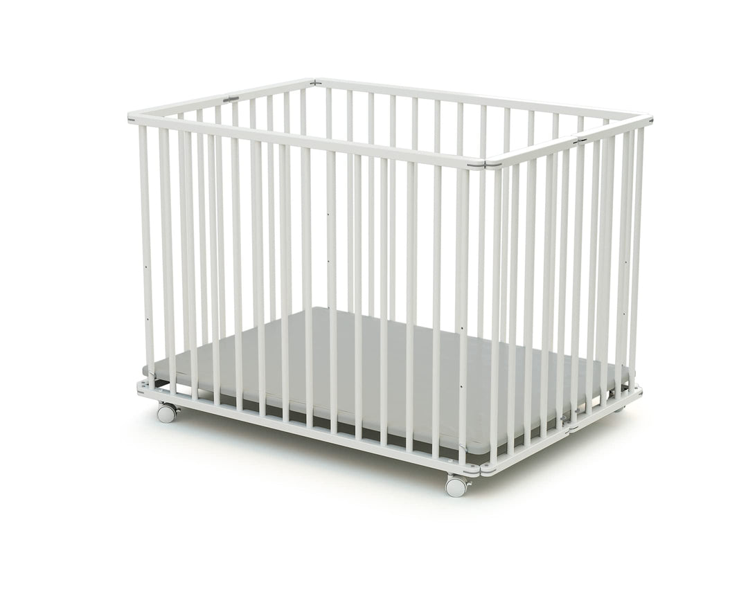 WEBABY - Laufstall Baby Faltbar Holz mit rollen und matte70x100 Weiss | Faltbarer Laufstall | 3 Stuf