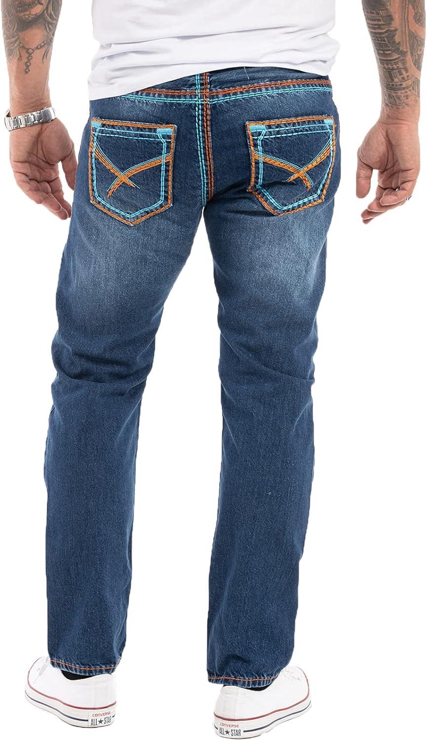 Rock Creek Herren Designer Jeans Hose Dicke Nähte Vintage Blau RC-2056 29W / 30L Dunkelblau - Rc-227