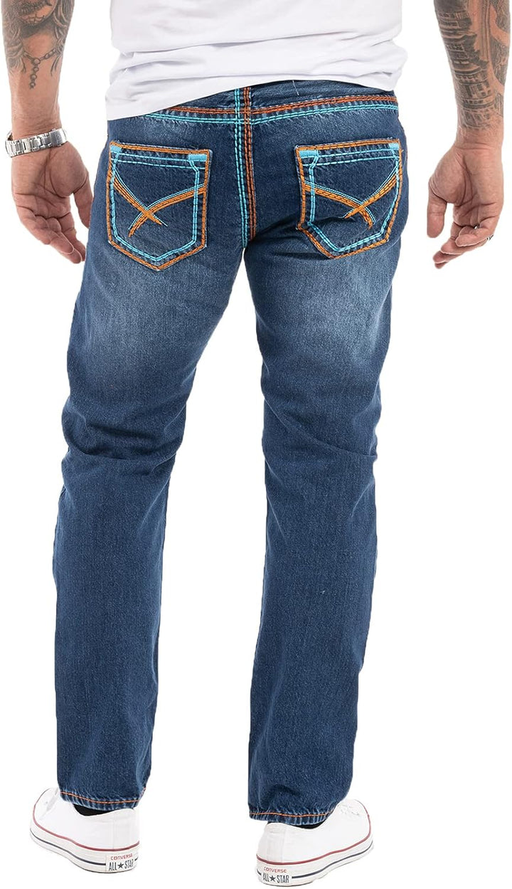 Rock Creek Herren Designer Jeans Hose Dicke Nähte Vintage Blau RC-2056 29W / 30L Dunkelblau - Rc-227