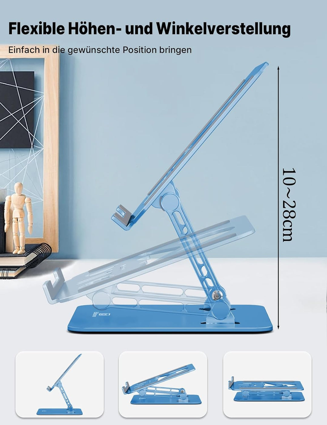 Ergonomischer Laptop Ständer aus Aluminium, Höhenverstellbar &amp; Faltbar, Stabil &amp; Rutschfest, Verbess