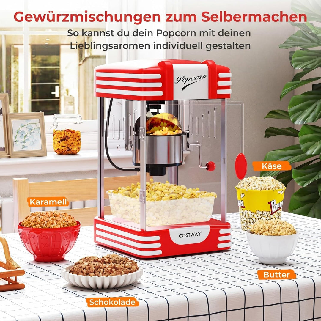 COSTWAY Retro Popcornmaschine, Popcorn maschine mit Warmhaltelicht & Edelstahlkessel & integriertes