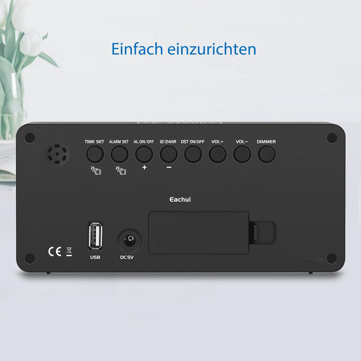 Eachui LED Wecker Digital mit Ladestation, Wecker mit Grossen Zahlen, Helligkeit und Lautstärke Rege