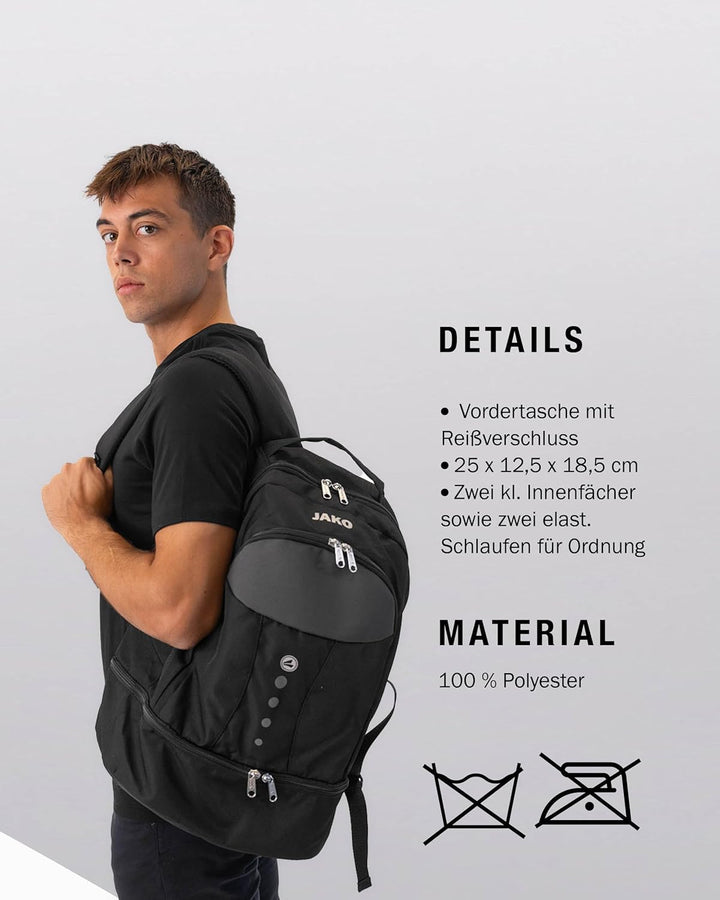 JAKO Herren Rucksack Striker, Schwarz