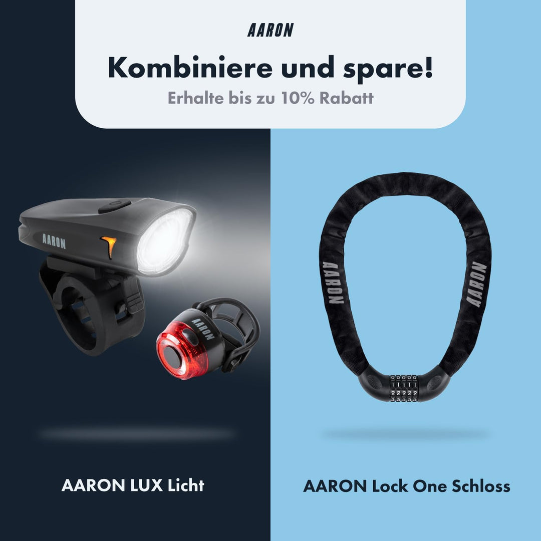 AARON 100 LUX Fahrradlichter Set (9h Leuchtdauer), StVZO zugelassen, 2000 mAh Akku Fahrrad Licht Set