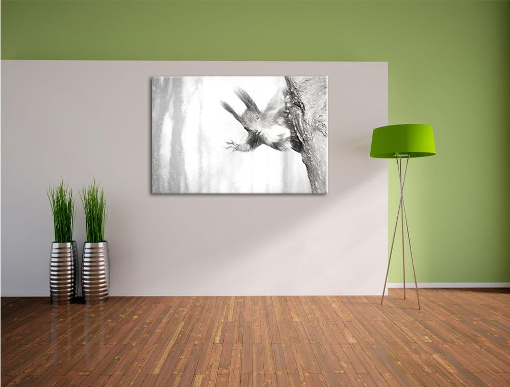 Pixxprint Neugierig rotes Eichhörnchen Kunst als Leinwandbild/Grösse: 100x70 / Wandbild/Kunstdruck/f