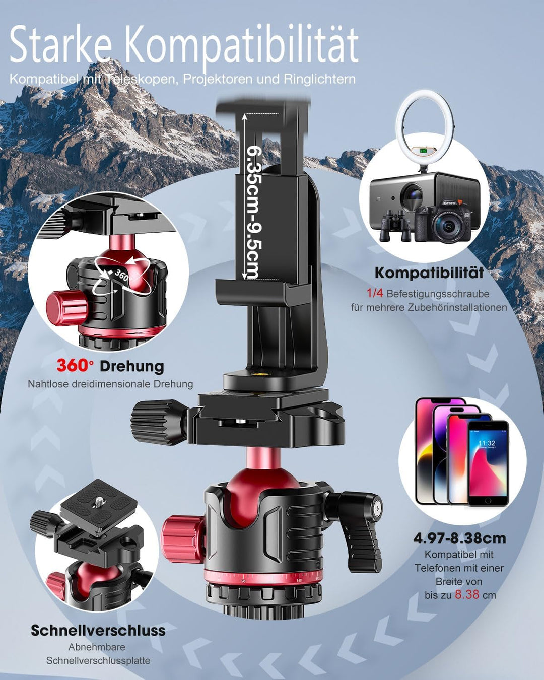 CAMBOFOTO 200cm Kamerastativ, 360°-Kugelkopf, professionelles Aluminium Stativ und Einbeinstativ mit