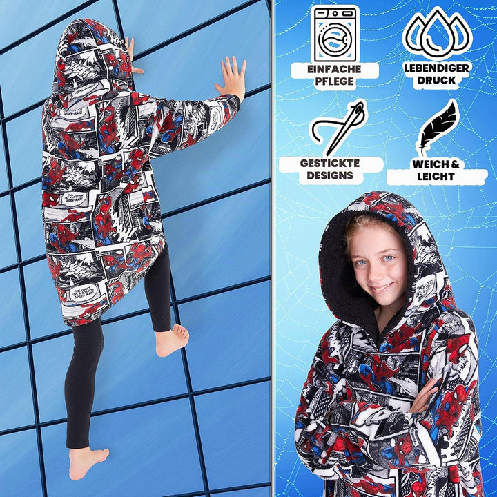Marvel Spiderman Übergrosse Hoodie Decke Kinder Jungen und Mädchen