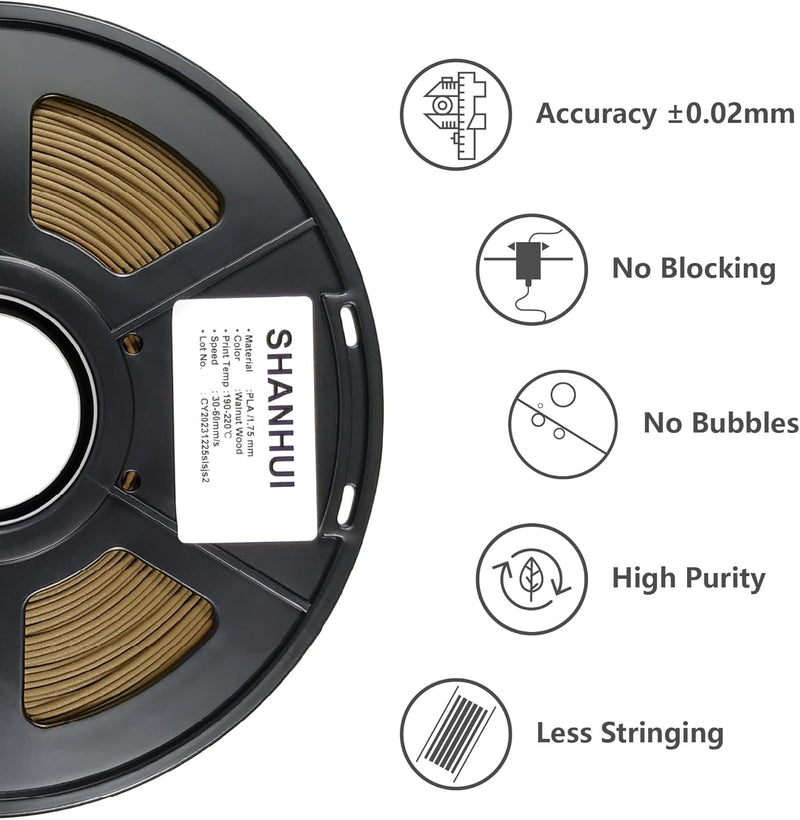 Dunkles Holz Walnuss PLA Filament 1,75mm, Walnuss 3D-Drucker Filament mit 30% Echtholzfaser, Holzfil