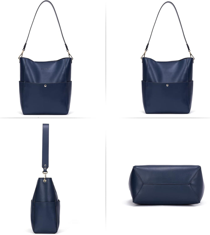BOSTANTEN Leder Damen Handtasche Schultertasche Umhängetasche Designer Tasche Gross Dunkelblau, Dunk