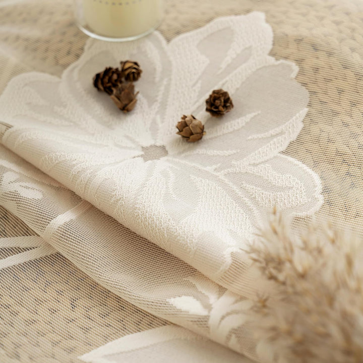 Treatmentex Spitze Vorhang Jacquard Gardinen mit Ösen Schwarze 3D Blumenmuster Halbtransparente Vorh