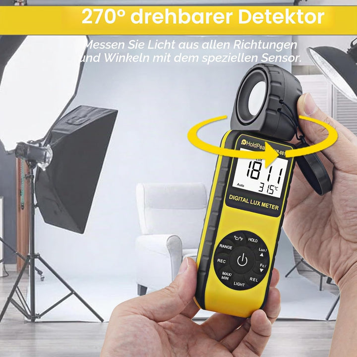HoldPeak 881D Digitales Lichtmessgerät, Reichweite bis zu 0.01–400.000 Lux (1–40.000 FC), Datenspeic