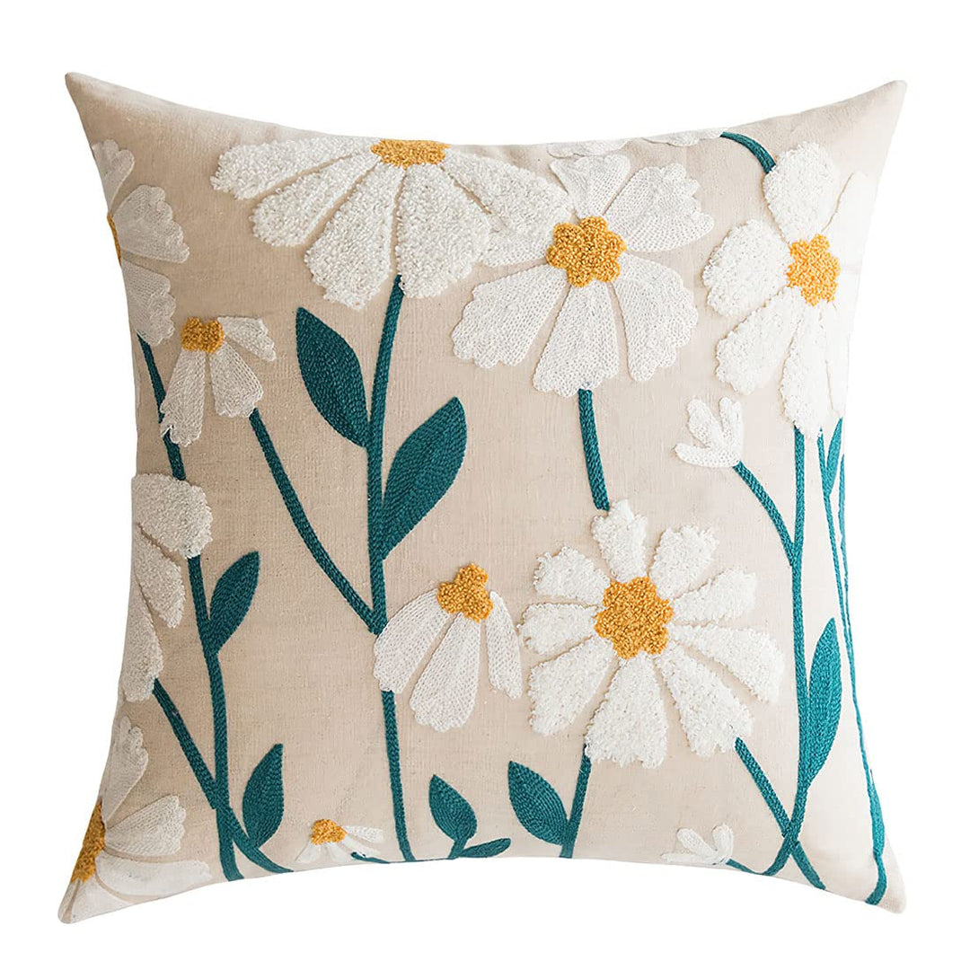 vctops Boho Kissenbezug mit Blumenmuster, getuftet, dekorativer Überwurf, botanisch bestickt, Baumwo