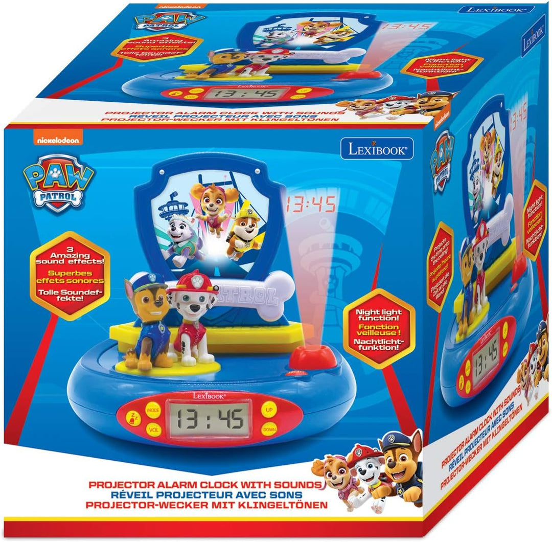 Lexibook, Paw Patrol, Projektorwecker für Kinder, Nachtlicht und Zeitprojektion an die Decke, Sounde