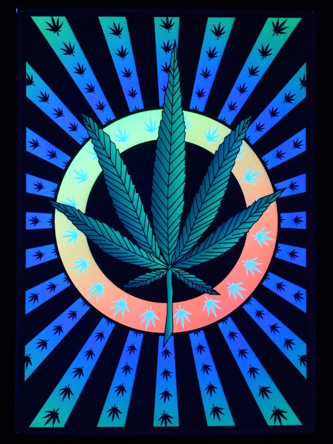PSYWORK Schwarzlicht Stoffposter Neon | Weed Leaf | 1,0 x 1,4m | UV-aktiv | fluoreszierend | Wandbeh
