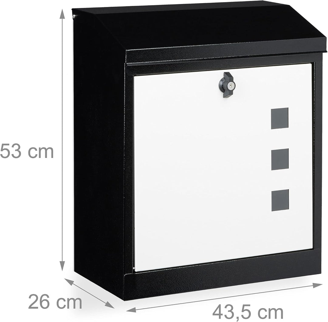 Relaxdays Briefkasten gross, Stahl, Sicherheits-Klappe, Schloss, HxBxT: 53 x 43,5 x 26 cm, Wandbrief