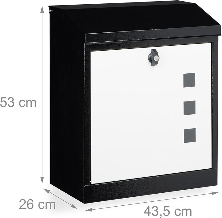 Relaxdays Briefkasten gross, Stahl, Sicherheits-Klappe, Schloss, HxBxT: 53 x 43,5 x 26 cm, Wandbrief