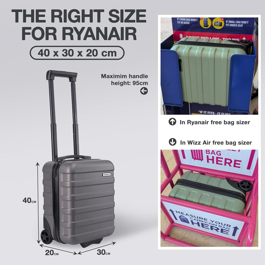 Cabin Max Anode Hardscalen Handgepäck Trolley-Koffer für Untersitz, 24 l, Wizz Air 40x30x20cm, (Grau