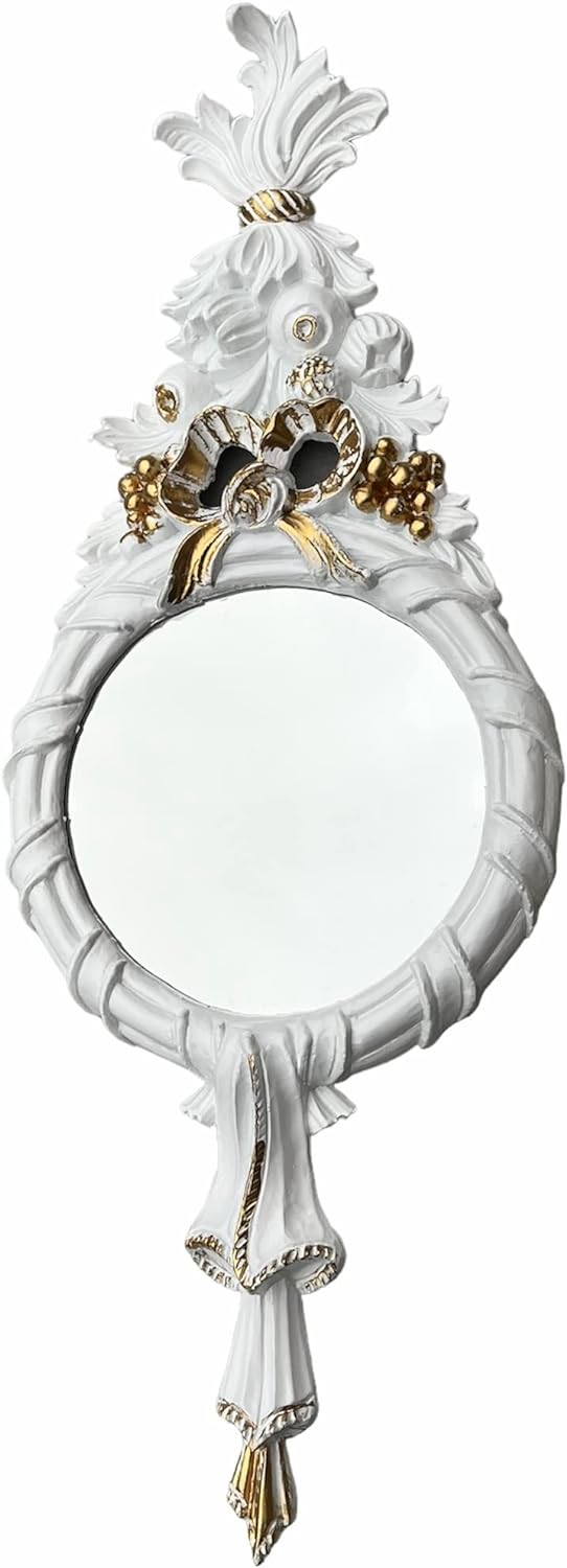 Wandspiegel Barock Rund Weiss Gold Badspiegel 62 x 24 cm Flurspiegel Prunkspiegel Rundespiegel Antik