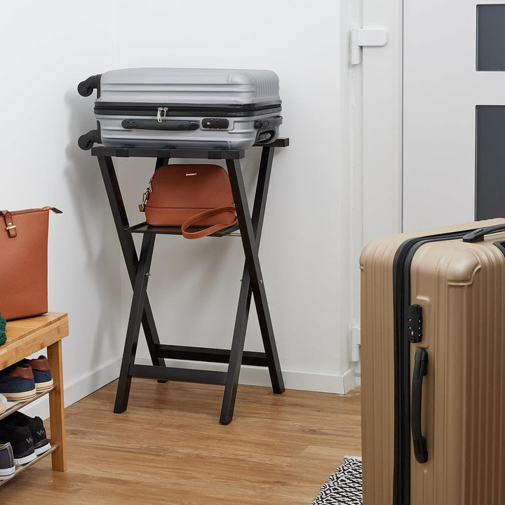 Relaxdays Kofferständer, klappbar, Kiefernholz, HxBxT: 81 x 46 x 43 cm, Gepäckständer mit Ablagefläc