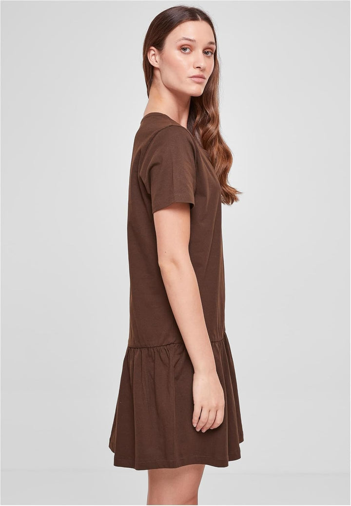 Urban Classics Damen Kleid Ladies Organic Empire Valance Tee Dress, Volantkleid für Frauen, Loose Fi