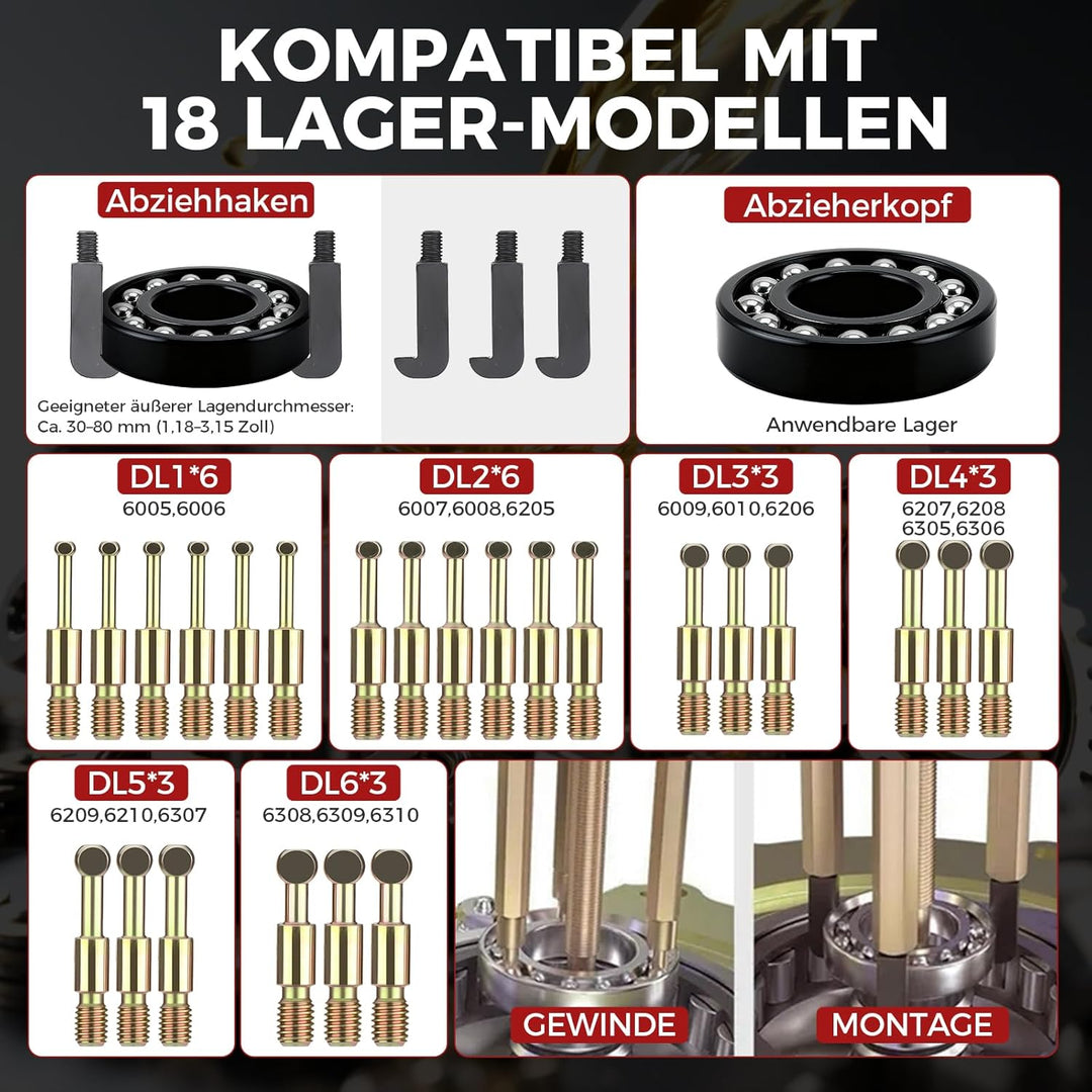36-in-1 Lagerabzieher-Set, Innenlager Abzieher, Innenlochabzieher, Kugellager Abzieher mit 3-Backen-