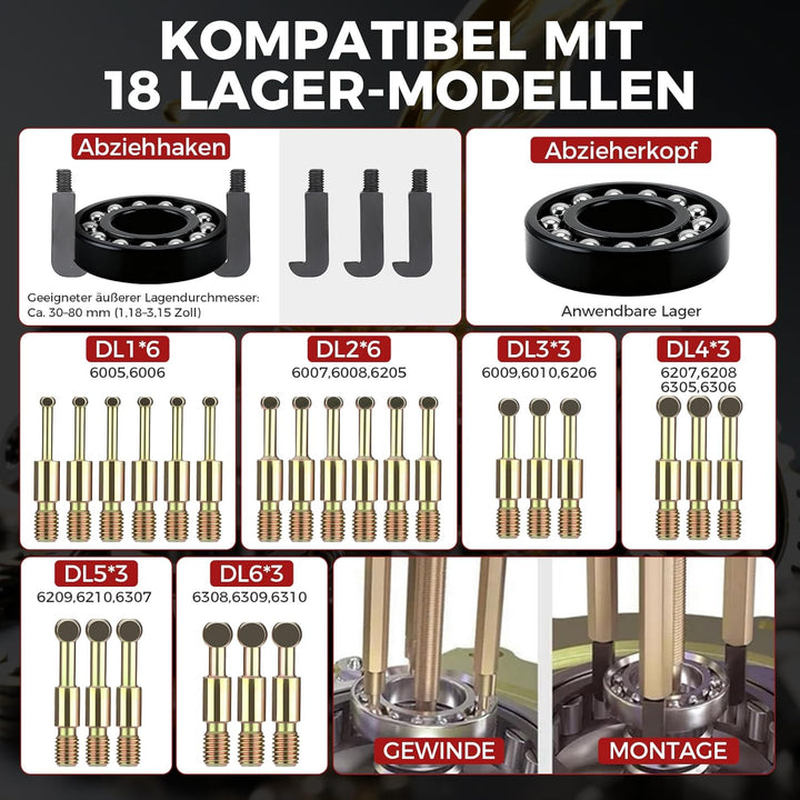 36-in-1 Lagerabzieher-Set, Innenlager Abzieher, Innenlochabzieher, Kugellager Abzieher mit 3-Backen-