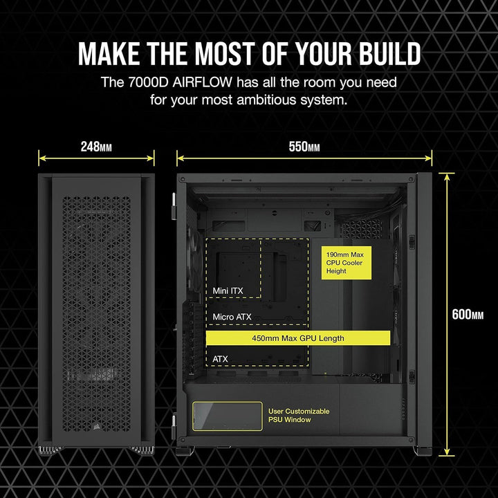 Corsair 7000D AIRFLOW Full-Tower-ATX-PC-Gehäuse (Frontverkleidung für Hohen Luftdurchsatz, Drei Inbe