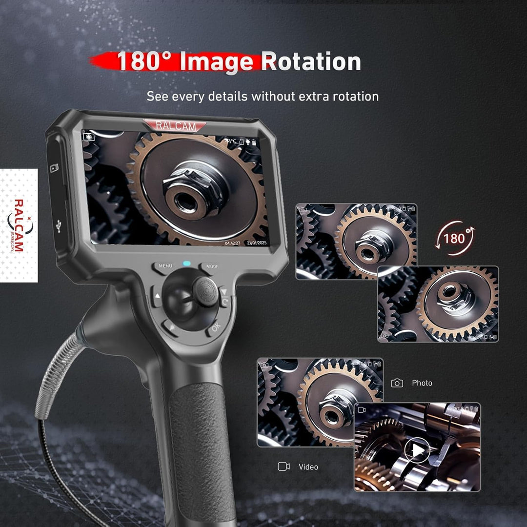 Ralcam Endoskopkamera 6,2mm Endoscope Camera - Endoskop 360° Inspektionskamera mit Licht 5,0" HD 128