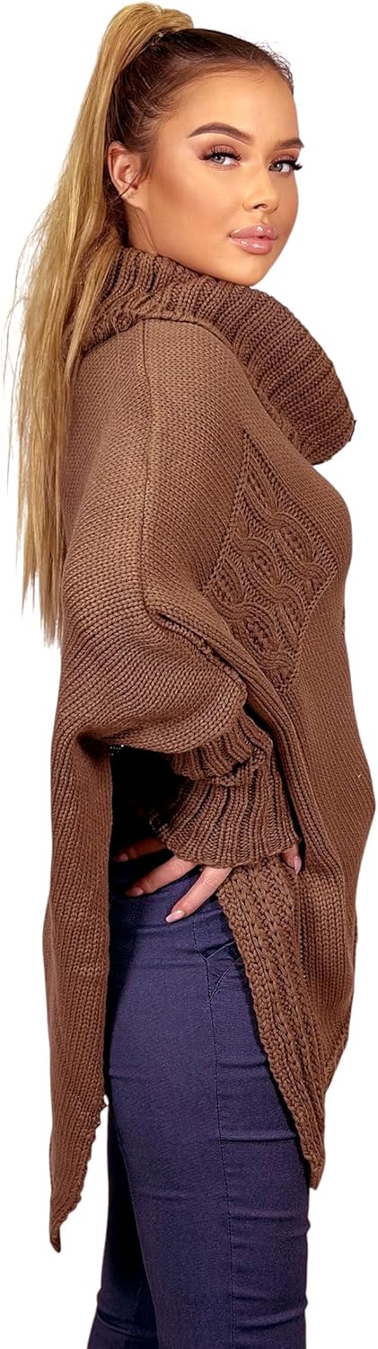 Mississhop Poncho Strick Sweatshirt Pullover Umhang Überwurf Einheitsgrösse 1-kakao, Einheitsgrösse