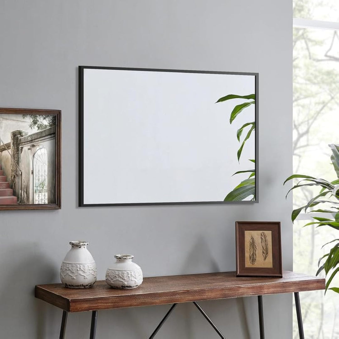 Spiegel Schwarz 50x70cm Wandspiegel Rechteckig mit Metall Rahmen Dekorative Spiegel für Badezimmer W