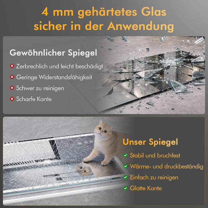 Grosser Badspiegel mit Beleuchtung und Antibeschlag, 100x60cm LED Spiegel mit Licht, 3 Farben Dimmba