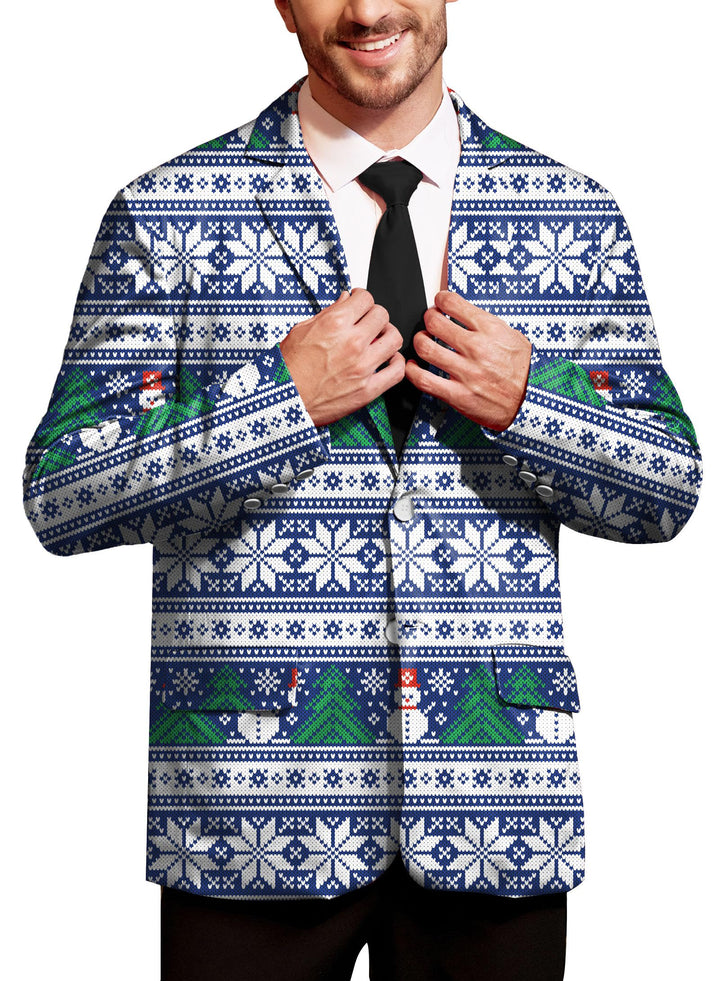 BesserBay Herren Weihnachtsblazer Bedruckte Langarm Anzugjacke Xmas Kostüm Blazer Slim Fit Blazer Fr