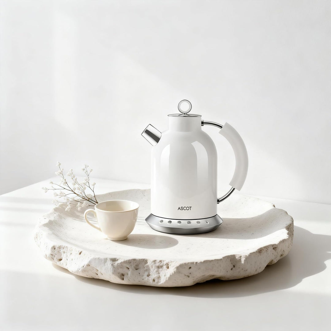 ASCOT Wasserkocher Edelstahl mit 5 variablen Voreinstellungen, elektrischer Teekessel Kaffee Wasserk