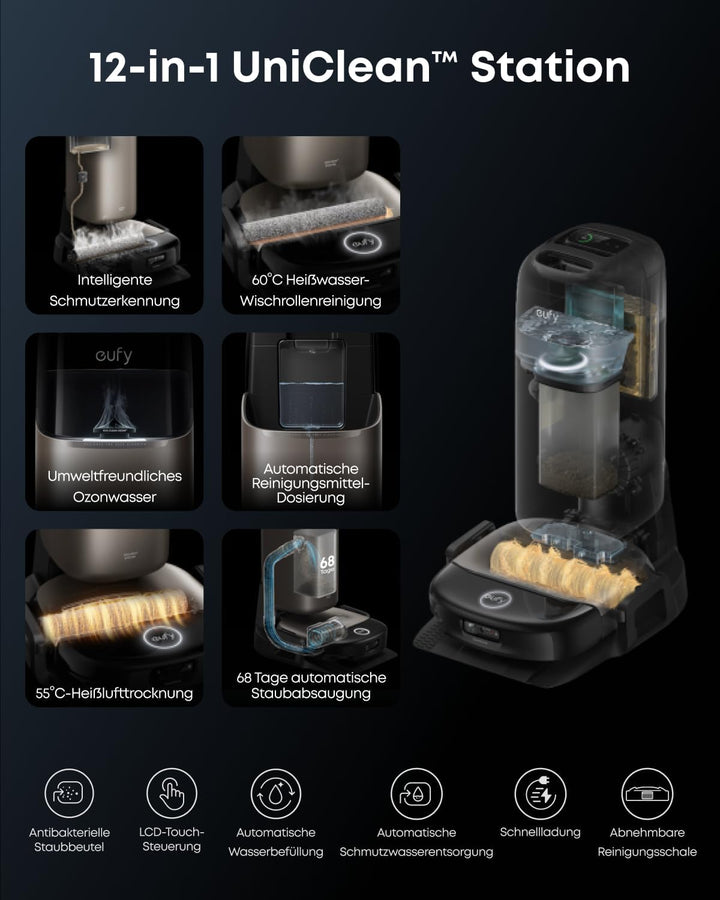 eufy Saug‑ & Wischroboter HydroJet S2, 30.000Pa AeroTurbo™ 2.0 stabile Saugkraft, HydroJet™ selbstre