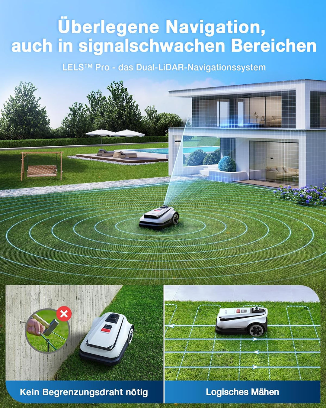 ECOVACS Goat A3000 LiDAR Mähroboter ohne Begrenzungskabel, 3000 m², Dual-LiDAR Navigation, 330 mm Sc