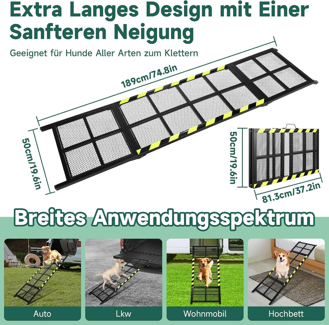 Viugreum 189x50cm Hunderampe Auto Klappbar, Rampe Hund für SUVs und LKWs, hunderampen Tragkraft über