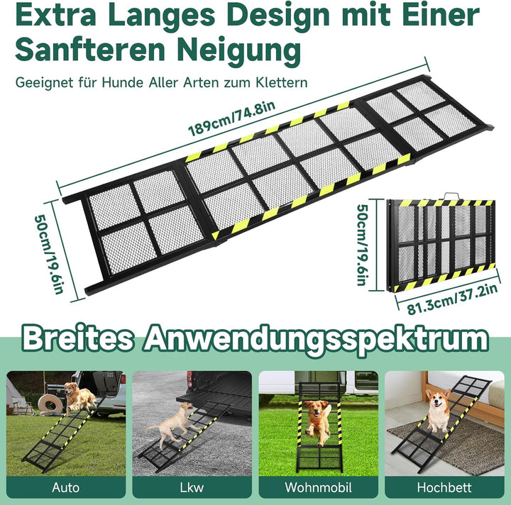 Viugreum 189x50cm Hunderampe Auto Klappbar, Rampe Hund für SUVs und LKWs, hunderampen Tragkraft über