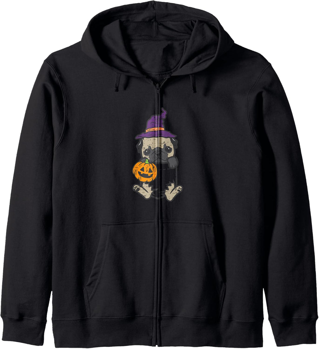Taschenlaterne mit Mops-Motiv, Hexe Jack O, Halloween, Hund, Herren, Damen, Kinder Kapuzenjacke